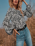 Long Sleeve Floral Pattern Tie T-Shirt