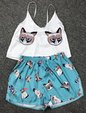 Satin Pattern Cami Shorts Pajamas Set For Women