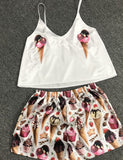 Cute Satin Pattern Cami Shorts Pajamas Set For Women