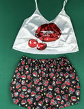 Sexy Satin Pattern Cami Shorts Pajamas Set For Women
