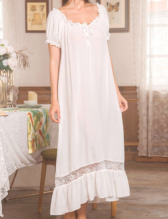 Cotton White Vintage Lace Loose Nightdress