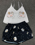 Satin Pattern Cami Shorts Pajamas Set For Women